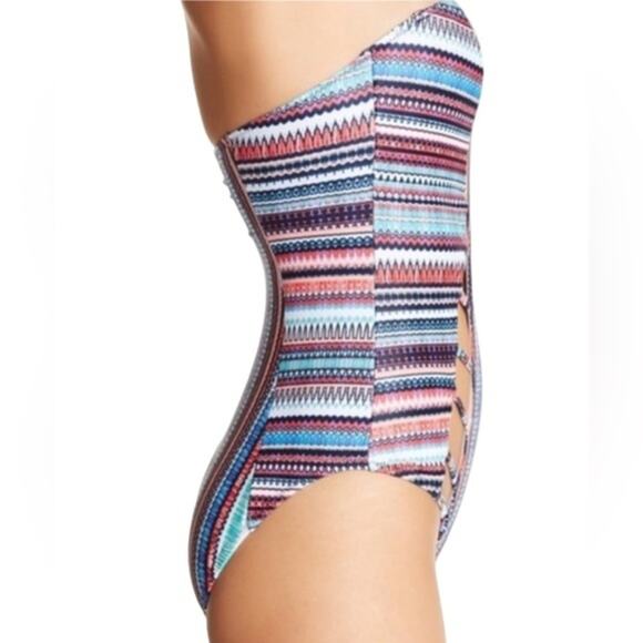 Blue Multi Color Print Cutout Swimsuit‎ Bathing Suit Removable Strap XL - Picture 2 of 9